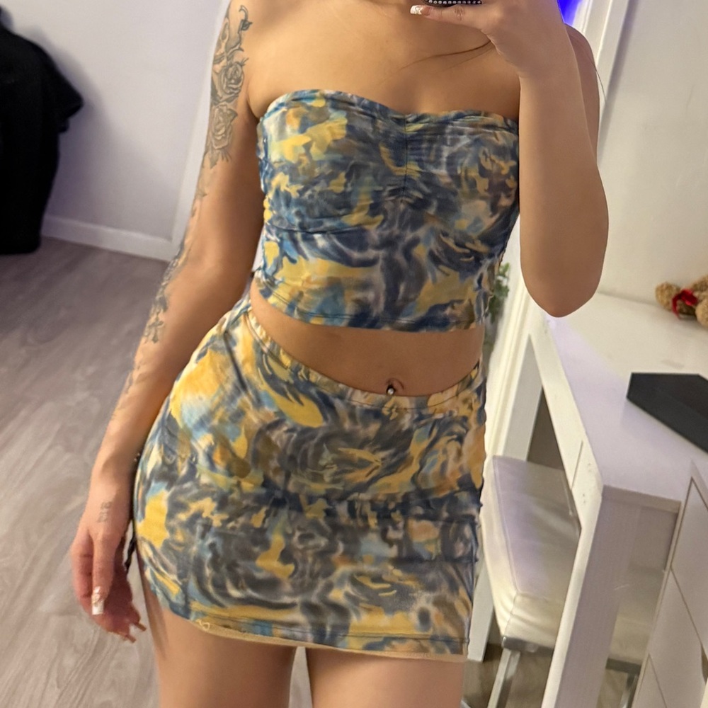Stylish Blue and Yellow Two-Piece Set